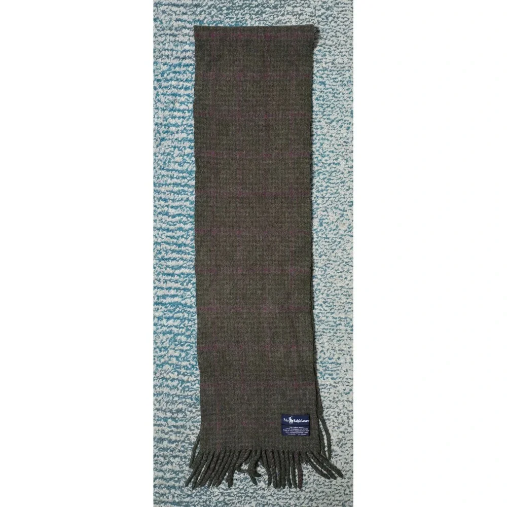 Polo Ralph Lauren Men's Plaid Wool Blend Scarf with‎ Fringe Made in Italy (AB)